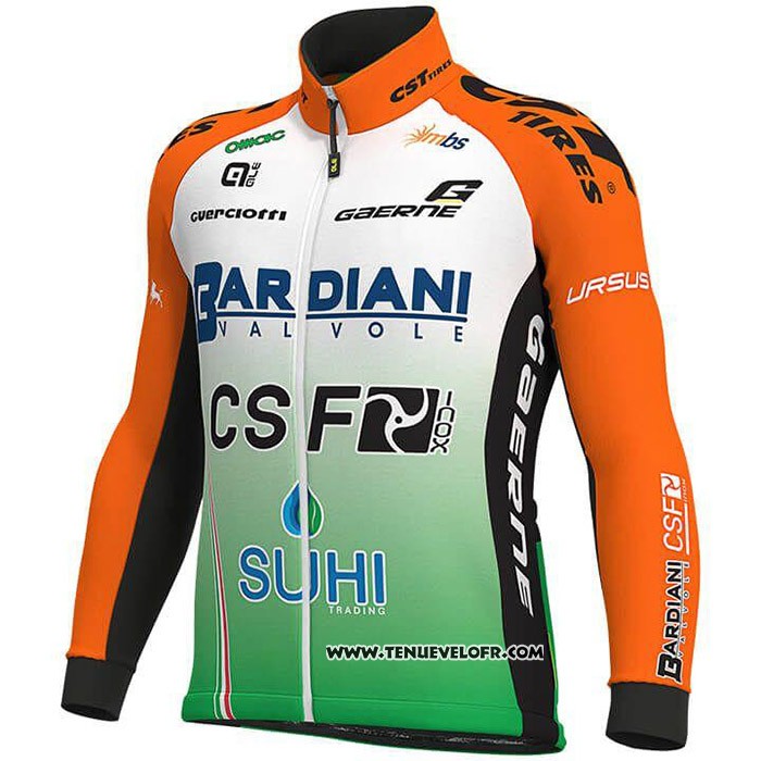 2019 Maillot Cyclisme Bardiani Csf Vert Orange Manches Longues et Cuissard
